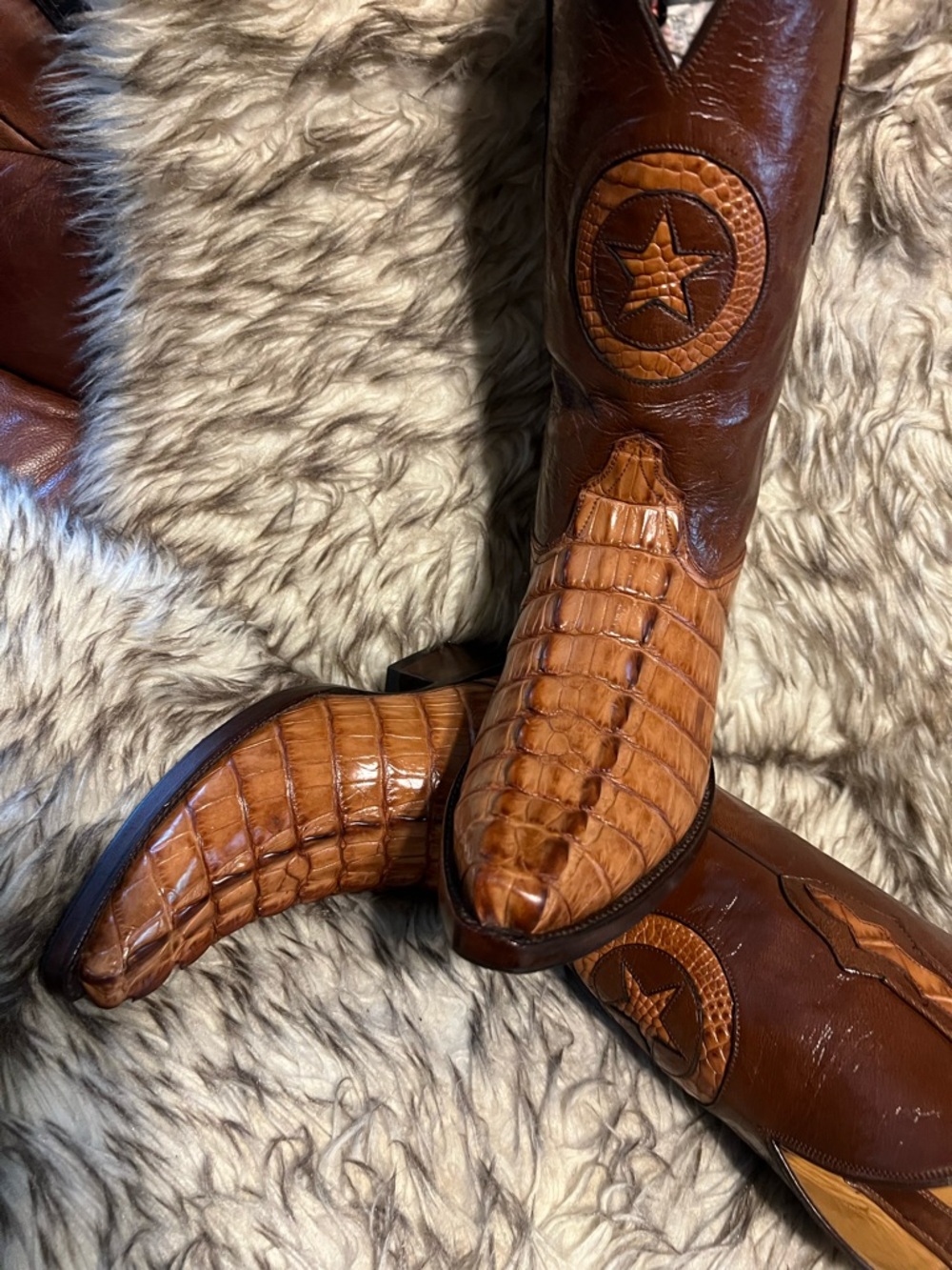 Men's BLACK JACK TOP QUALITY CAIMAN & LEATHER Western Boots with Star Med-Sz 9 D - Picture 16 of 16